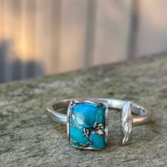 Anthropologie Jewelry - Ring TURQUOISE 925 Sterling Silver Blue Green Adjustable